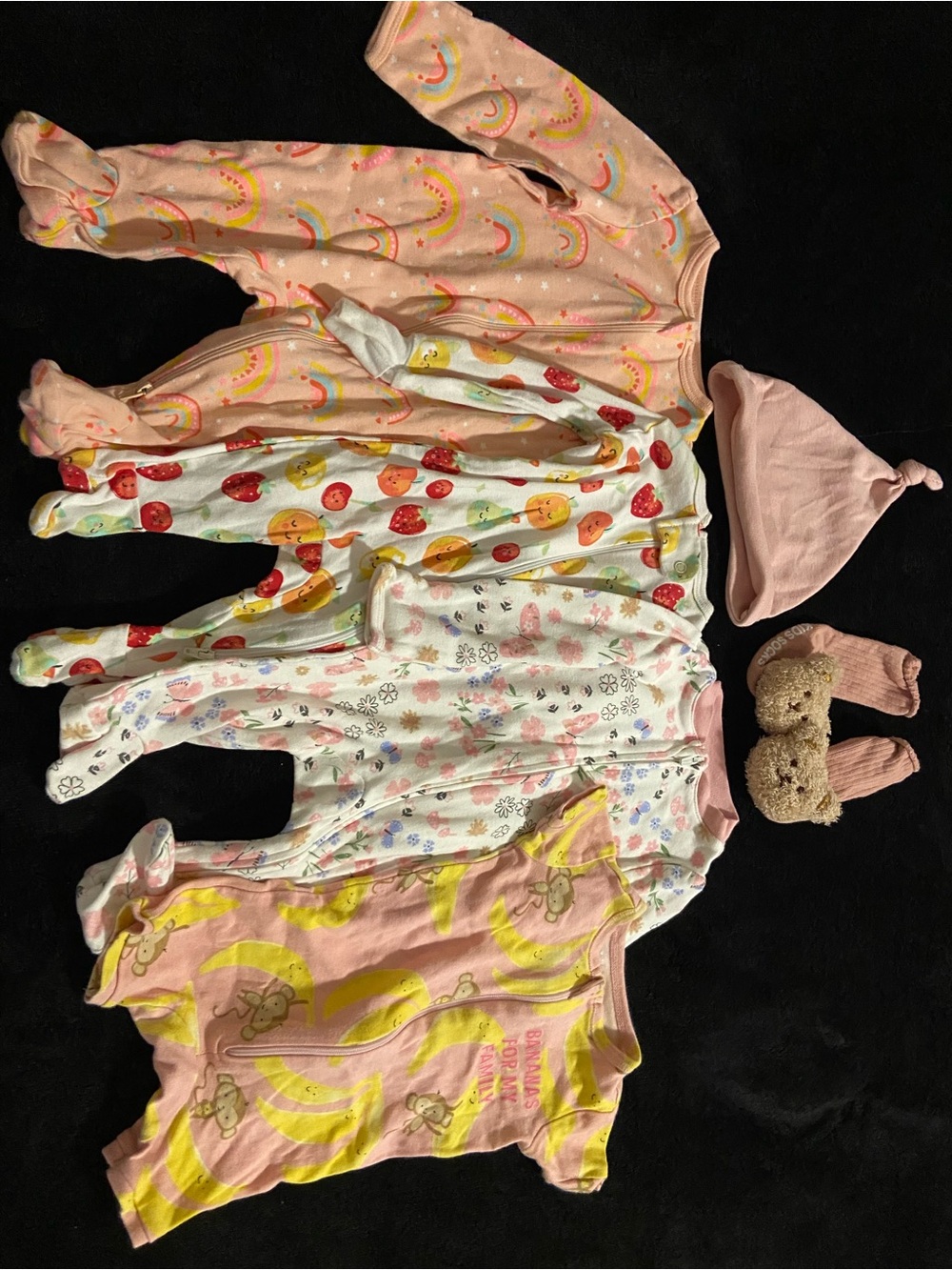 Bundle of 3 month sleepers, bear booties and hat